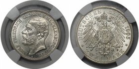 Deutsche Münzen und Medaillen ab 1871, REICHSSILBERMÜNZEN, Mecklenburg-Strelitz. Adolf Friedrich V. (1904-1914). 2 Mark 1905 A, Silber. Jaeger 91. NGC...