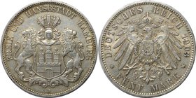 Deutsche Münzen und Medaillen ab 1871, REICHSSILBERMÜNZEN, Hamburg. 5 Mark 1903 J, Silber. Jaeger 65. Sehr schön