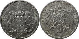 Deutsche Münzen und Medaillen ab 1871, REICHSSILBERMÜNZEN, Hamburg. 3 Mark 1909 J, Silber. Jaeger 64. Sehr schön-vorzüglich