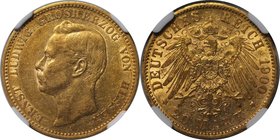 Deutsche Münzen und Medaillen ab 1871, REICHSGOLDMÜNZEN, Hesse-Darmstadt, Ernst Ludwig (1892-1918). 20 Mark 1900 A. Gold. KM 371. NGC AU-55