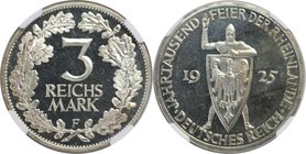 Deutsche Münzen und Medaillen ab 1871, WEIMARER REPUBLIK. Rheinlande. 3 Reichsmark 1925 F. Silber. Jaeger 321. NGC PF-64 Cameo.