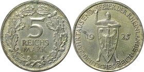 Deutsche Münzen und Medaillen ab 1871, WEIMARER REPUBLIK. 1000-Jahrfeier der Rheinlande. 5 Reichsmark 1925 D, Vs: Stehender Ritter mit Adlerschild / R...