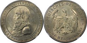 Deutsche Münzen und Medaillen ab 1871, REICHSSILBERMÜNZEN. 450 Jahre Universität Tübingen. 5 Reichsmark 1927 F, Silber. Jaeger 329. NGC MS-63
