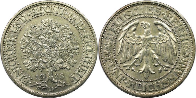 Deutsche Münzen und Medaillen ab 1871, WEIMARER REPUBLIK. Eichbaum. 5 Reichsmark...