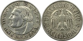 Deutsche Münzen und Medaillen ab 1871, 3. Reich 1933-1945. Martin Luther. 2 Reichmark 1933 A, Silber. Jaeger 352. Vorzüglich