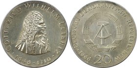 Deutsche Münzen und Medaillen ab 1945, Deutsche Demokratische Republik bis 1990. Zum 250. Todestag von Gottfried Wilhelm Leibniz. 20 Mark 1966, Silber...