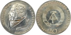Deutsche Münzen und Medaillen ab 1945, Deutsche Demokratische Republik bis 1990. Zum 200. Geburtstag von Wilhelm von Humboldt. 20 Mark 1967, Silber. J...