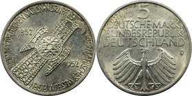 Deutsche Münzen und Medaillen ab 1945, BUNDESREPUBLIK DEUTSCHLAND. Germanisches Museum. 5 Mark 1952 D, Silber. Jaeger 388. Fast Stempelglanz. Haarkrat...