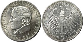 Deutsche Münzen und Medaillen ab 1945, BUNDESREPUBLIK DEUTSCHLAND. 100. Todestag von Joseph Freiherr von Eichendorff (1788-1857). 5 Mark 1957 J, Silbe...