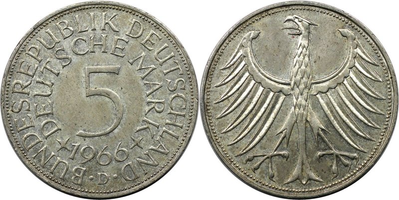 Deutsche Münzen und Medaillen ab 1945, BUNDESREPUBLIK DEUTSCHLAND. 5 Mark 1966 D...