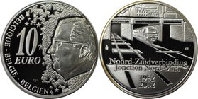 Europäische Münzen und Medaillen, Belgien / Belgium. 50 Jahre Eisenbahnverbindung durch Brüssel. 10 Euro 2002, Silber. KM 233. Polierte Platte