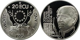 Europäische Münzen und Medaillen, Finnland / Finland. Johan Ludvig Runeberg. 20 Ecu 1995, Silber. Polierte Platte, mit Box