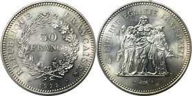 Europäische Münzen und Medaillen, Frankreich / France. Herkulesgruppe. 50 Francs 1975, Silber. Stempelglanz