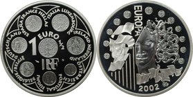 Europäische Münzen und Medaillen, Frankreich / France. Europäische Währungsunion. 1 1/2 Euro 2002, Silber. KM 1301. Polierte Platte