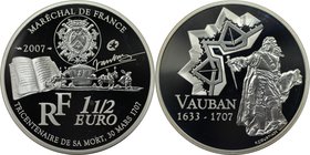 Europäische Münzen und Medaillen, Frankreich / France. 300. Todestag Vauban (1633 - 1707). 1 1/2 Euro 2007, Silber. Polierte Platte