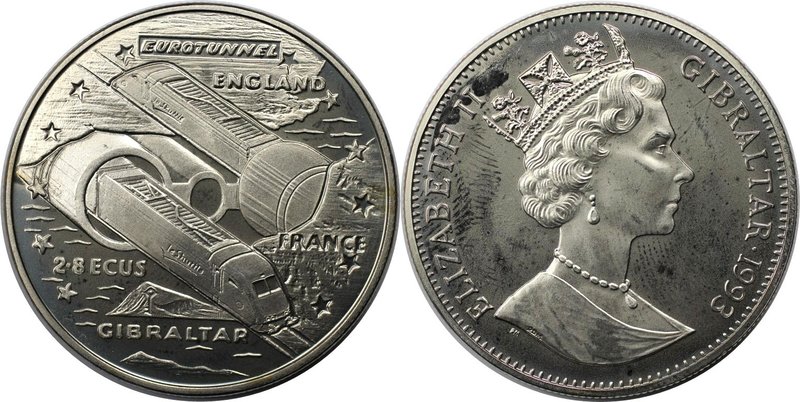 Europäische Münzen und Medaillen, Gibraltar. Eurotunnel. 2.8 Ecus 1993, Kupfer-N...