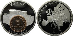 Europäische Münzen und Medaillen, Griechenland / Greece. Medaille Griechenland European Currencies - Inlay 5 Drachmes 1990. (50 mm. 59.05 g) Polierte ...