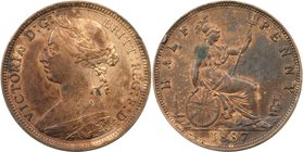 Europäische Münzen und Medaillen, Großbritannien / Vereinigtes Königreich / UK / United Kingdom. Victoria (1837-1901). 1/2 Penny 1887, Bronze. Vorzügl...