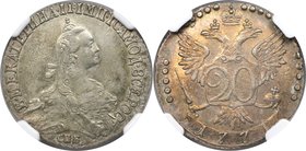 Russische Münzen und Medaillen, Katharina II. (1762-1796). 20 Kopeken 1771 SPB, Silber. Bitkin 379. NGC AU Details, Cleaned