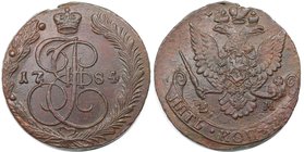 Russische Münzen und Medaillen, Katharina II. (1762-1796). 5 Kopeken 1784 EM, Ekaterinburg, Kupfer. Bitkin 635. Vorzüglich