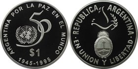 Weltmünzen und Medaillen, Argentinien / Argentina. 50 Jahre Vereinte Nationen. 1 Peso 1995, Silber. KM 126. Polierte Platte