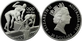 Weltmünzen und Medaillen, Australien / Australia. Olympiade Atlanta - Schwimmen. 20 Dollars 1993, Silber. Polierte Platte, mit Box + Zertifikat
