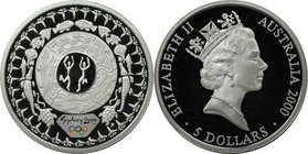 Weltmünzen und Medaillen, Australien / Australia. Olympische Spiele 2000 in Sydney - Zwei tanzende Figuren, Wassertiere. 5 Dollars 2000, Silber. KM 38...