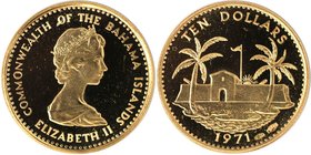 Weltmünzen und Medaillen, Bahamas. 10 Dollars 1971, Gold. 0.12 OZ. KM 26. Polierte Platte