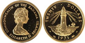 Weltmünzen und Medaillen, Bahamas. 20 Dollars 1971, Gold. 0.24 OZ. KM 28. Polierte Platte