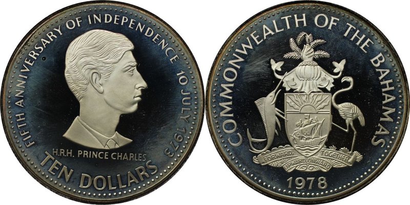 Weltmünzen und Medaillen, Bahamas. Prinz Charles.10 Dollars 1978, Silber. 0.73 O...