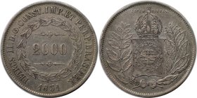 Weltmünzen und Medaillen, Brasilien / Brazil. Pedro II. (1831-1889). 2000 Reis 1851, Silber. KM 462. Sehr schön+