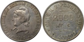 Weltmünzen und Medaillen, Brasilien / Brazil. 2000 Reis 1907, Silber. KM 508. Fast Vorzüglich