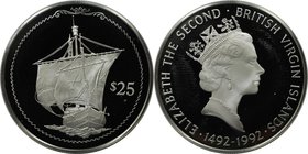 Weltmünzen und Medaillen, Britische Jungferninseln / British Virgin Islands. Entdeckung Amerikas - Schiff unter vollen Segeln. 25 Dollars 1992, Silber...