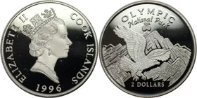 Weltmünzen und Medaillen, Cookinseln / Cook Islands. Weißkopfseeadler - Olympic National-Park. 2 Dollars 1996, Silber. 0,16 OZ. KM 280. Polierte Platt...