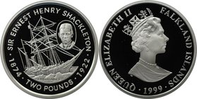 Weltmünzen und Medaillen, Falklandinseln / Falkland islands. Sir Ernest Henry Shackleton. 2 Pounds 1999, Silber. KM 64a. Polierte Platte