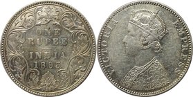 Weltmünzen und Medaillen, Indien / India. Britisch Indien. Viktoria (1837-1901). 1 Rupee 1893, Silber. KM 492. Stempelglanz