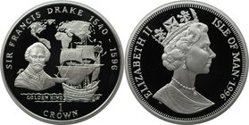Weltmünzen und Medaillen, Isle of Man. Sir Francis Drake. 1 Crown 1996, Silber. KM 629a. Polierte Platte