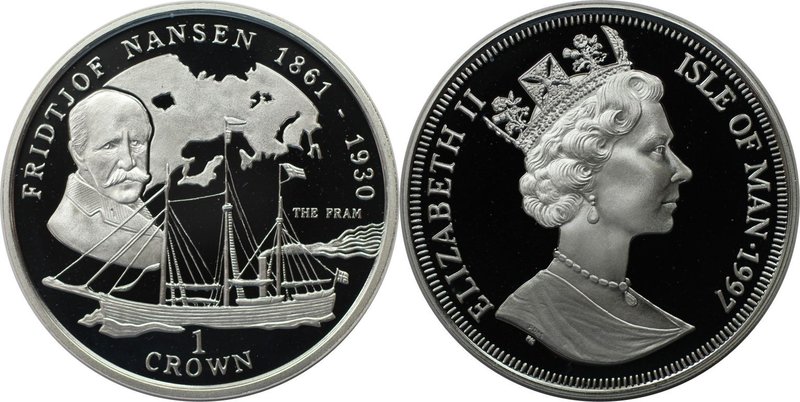 Weltmünzen und Medaillen, Isle of Man. Fridtjof Nansen. 1 Crown 1997, Silber. KM...