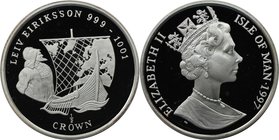Weltmünzen und Medaillen, Isle of Man. Leiv Eiriksson. 1/2 Crown 1997, Silber. KM 764a. Polierte Platte