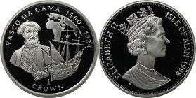 Weltmünzen und Medaillen, Isle of Man. Vasco da Gama. 1 Crown 1998, Silber. KM 827a. Polierte Platte