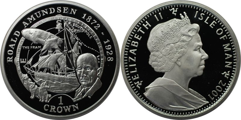 Weltmünzen und Medaillen, Isle of Man. Roald Amundsen. 1 Crown 2001, Silber. KM ...