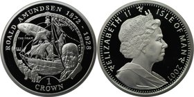 Weltmünzen und Medaillen, Isle of Man. Roald Amundsen. 1 Crown 2001, Silber. KM 1081a. Polierte Platte