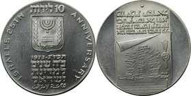 Weltmünzen und Medaillen, Israel. 25. Jahrestag - Auszug aus der Unabhängigk. 10 Lirot 1973, Silber. 0.75 OZ. KM 71. Stempelglanz
