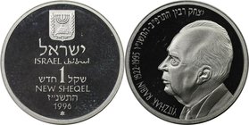 Weltmünzen und Medaillen, Israel. Yitzhak Rabin. 1 New Sheqel 1996, Silber. 0.43 OZ. KM 297. Stempelglanz