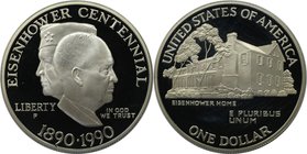 Weltmünzen und Medaillen, Vereinigte Staaten / USA / United States. 100. Geburtstag von Dwight D. Eisenhower. Dollar 1990 P, Silber. KM 227. Polierte ...