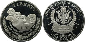 Weltmünzen und Medaillen, Vereinigte Staaten / USA / United States. 50 Jahre Nationale Gedenkstätte Mount Rushmore. Dollar 1991 S, Silber. KM 229. Pol...