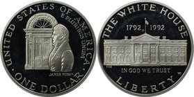 Weltmünzen und Medaillen, Vereinigte Staaten / USA / United States. 200 Jahre Weißes Haus in Washington. Dollar 1992 W, Silber. KM 236. Polierte Platt...