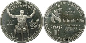 Weltmünzen und Medaillen, Vereinigte Staaten / USA / United States. X. Paralympische Sommerspiele 1996 in Atlanta - Rollstuhlrennen. Dollar 1996 P, Si...