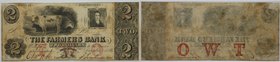 Banknoten, USA / Vereinigte Staaten von Amerika, Obsolete Banknotes. Bridgeport, Connecticut. Farmers Bank. December 1,1856. 2 Dollars 1856. II