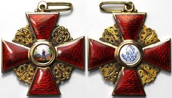 Orden und Medaillen, Russland / Russia, Russland bis 1918. St. Anna-Orden, Kreuz 2. Klasse. Kreuz Gold emailliert, 49×43 mm. Gewicht 14,55 g., das Med...